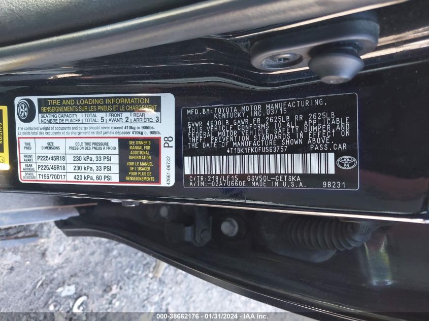 2015 TOYOTA CAMRY XSE V6 - 4T1BK1FK0FU563757