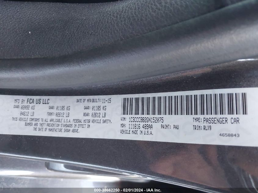 2016 CHRYSLER 200 S - 1C3CCCBB2GN152075