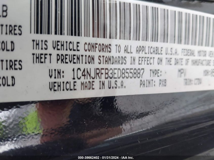 2014 JEEP PATRIOT LATITUDE - 1C4NJRFB3ED855887