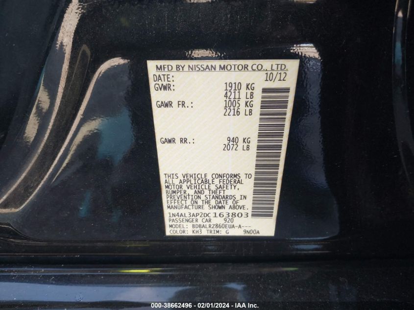 2013 NISSAN ALTIMA 2.5/S/SV/SL - 1N4AL3AP2DC163803