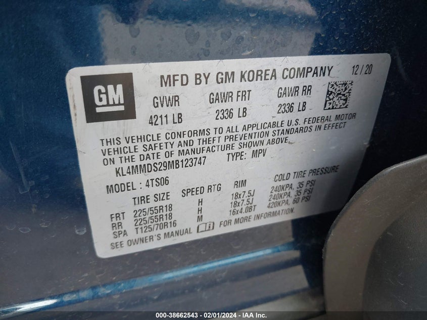 VIN KL4MMDS29MB123747 2021 BUICK ENCORE GX FWD SELECT