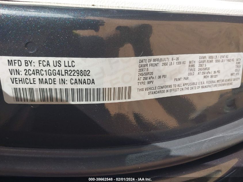 2020 CHRYSLER PACIFICA LIMITED - 2C4RC1GG4LR229802