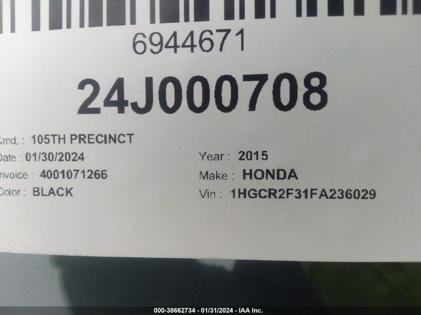 2015 HONDA ACCORD LX - 1HGCR2F31FA236029