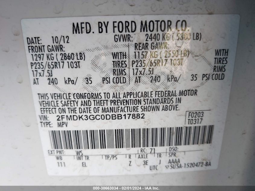 2013 FORD EDGE SE - 2FMDK3GC0DBB17882