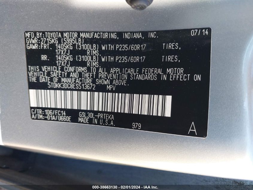 2014 TOYOTA SIENNA LE - 5TDKK3DC8ES513672