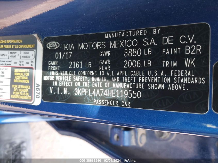 2017 KIA FORTE LX - 3KPFL4A74HE119550