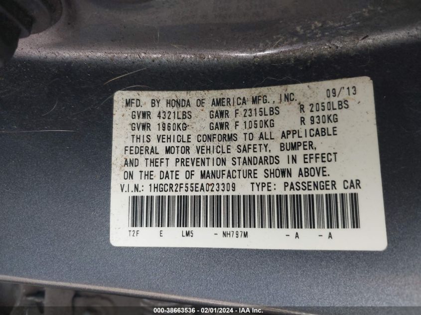 2014 HONDA ACCORD SPORT - 1HGCR2F55EA023309
