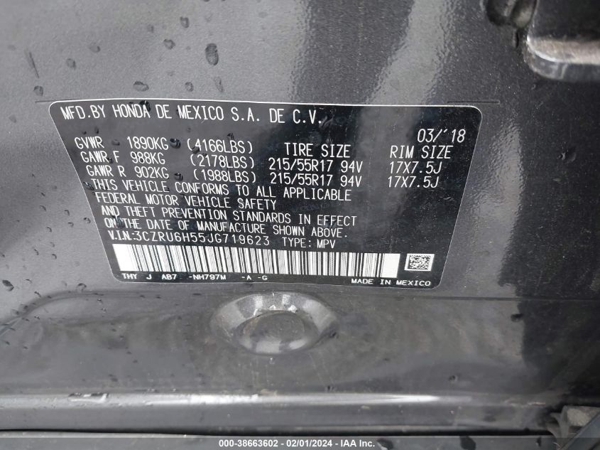 2018 HONDA HR-V EX - 3CZRU6H55JG719623