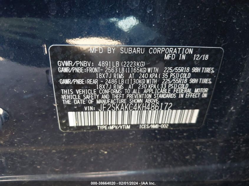2019 SUBARU FORESTER SPORT - JF2SKAKC4KH486172