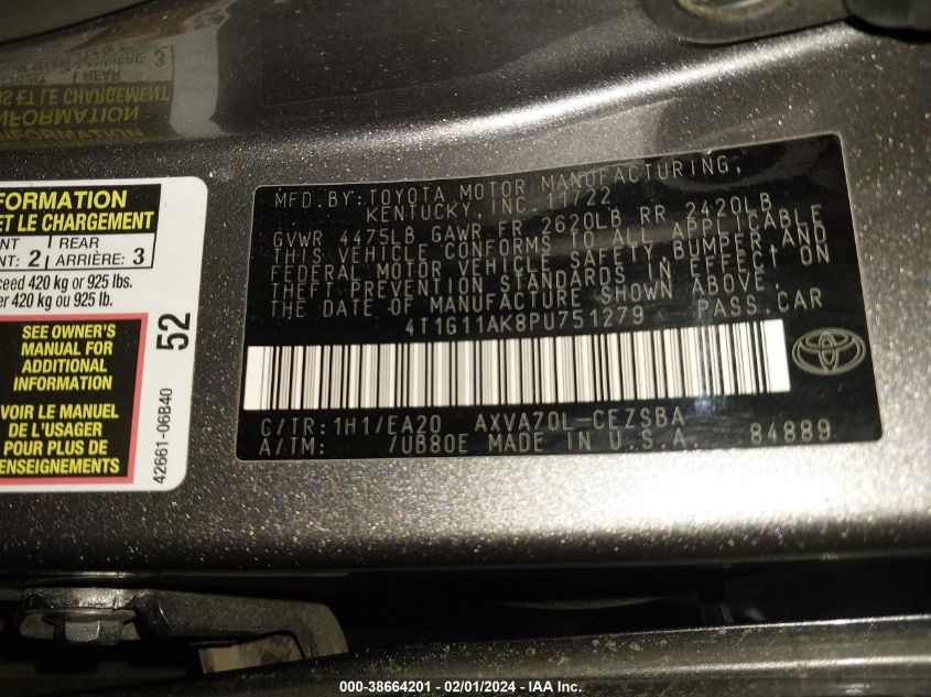 2023 TOYOTA CAMRY SE NIGHT SHADE/SE - 4T1G11AK8PU751279