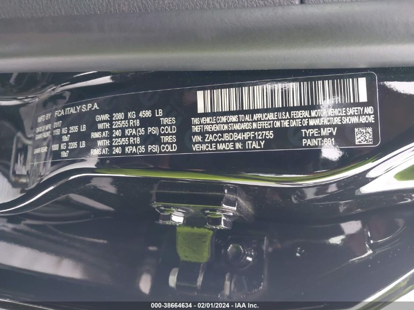 2017 JEEP RENEGADE LIMITED - ZACCJBDB4HPF12755