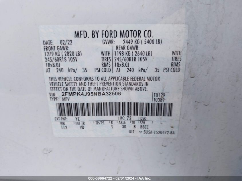 2022 FORD EDGE SEL - 2FMPK4J95NBA32506