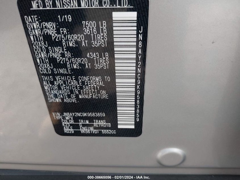 2019 NISSAN ARMADA SV/SL/PLATINUM - JN8AY2NC9K9583859