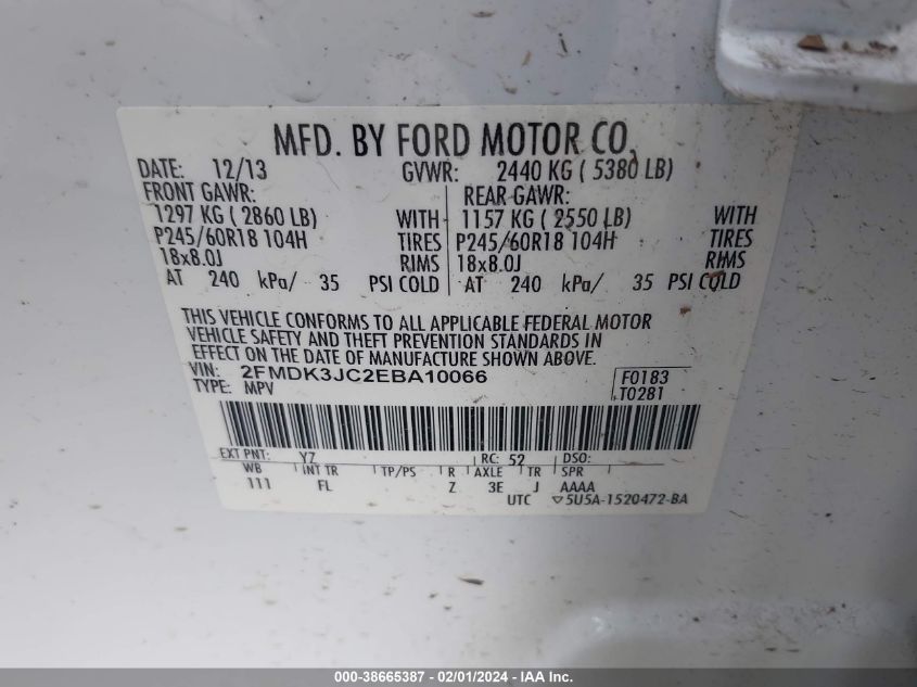 2014 FORD EDGE SEL - 2FMDK3JC2EBA10066