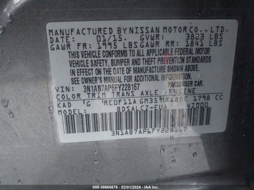 2015 NISSAN SENTRA S/SV/SR/SL - 3N1AB7AP6FY228167