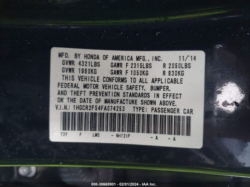 2015 HONDA ACCORD SPORT - 1HGCR2F54FA074253