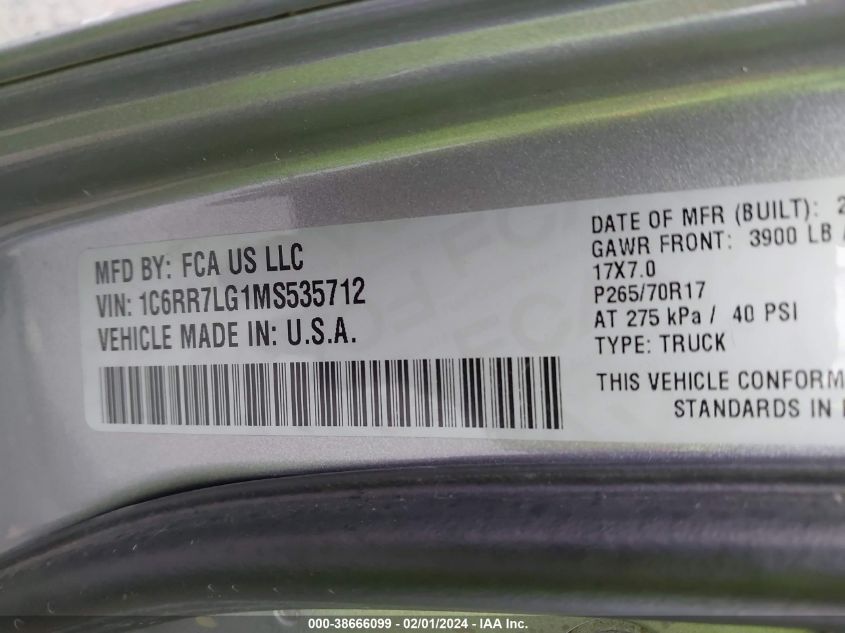 2021 RAM 1500 CLASSIC SLT - 1C6RR7LG1MS535712