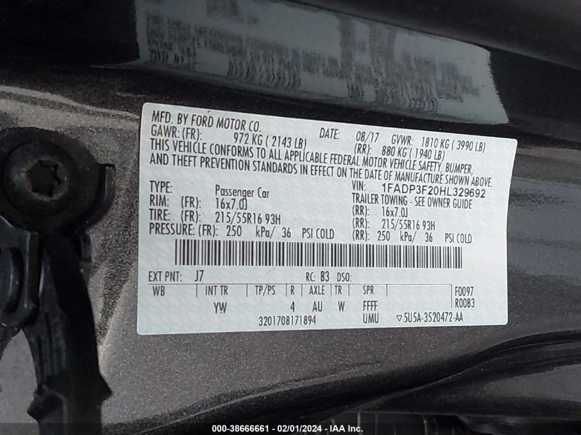 2017 FORD FOCUS SE - 1FADP3F20HL329692