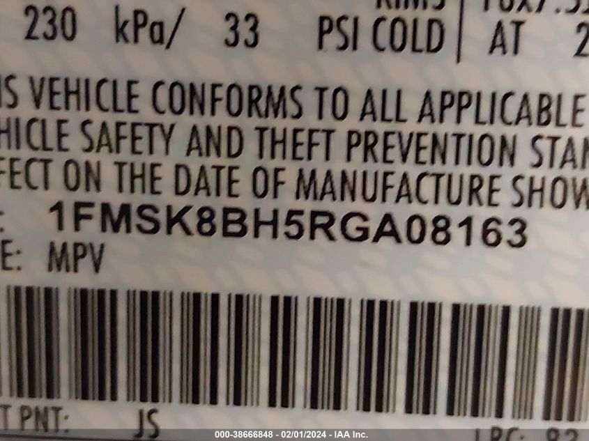 2024 FORD EXPLORER - 1FMSK8BH5RGA08163