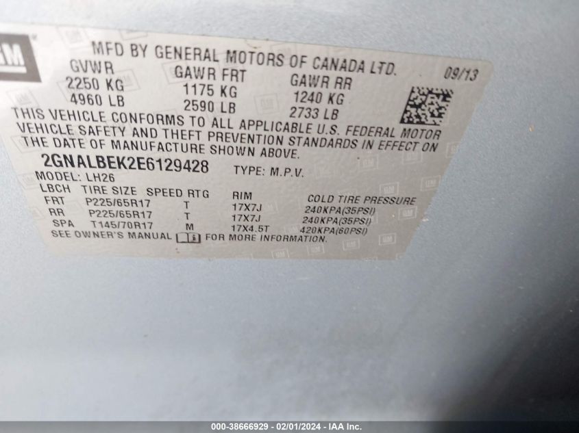 2014 CHEVROLET EQUINOX 1LT - 2GNALBEK2E6129428