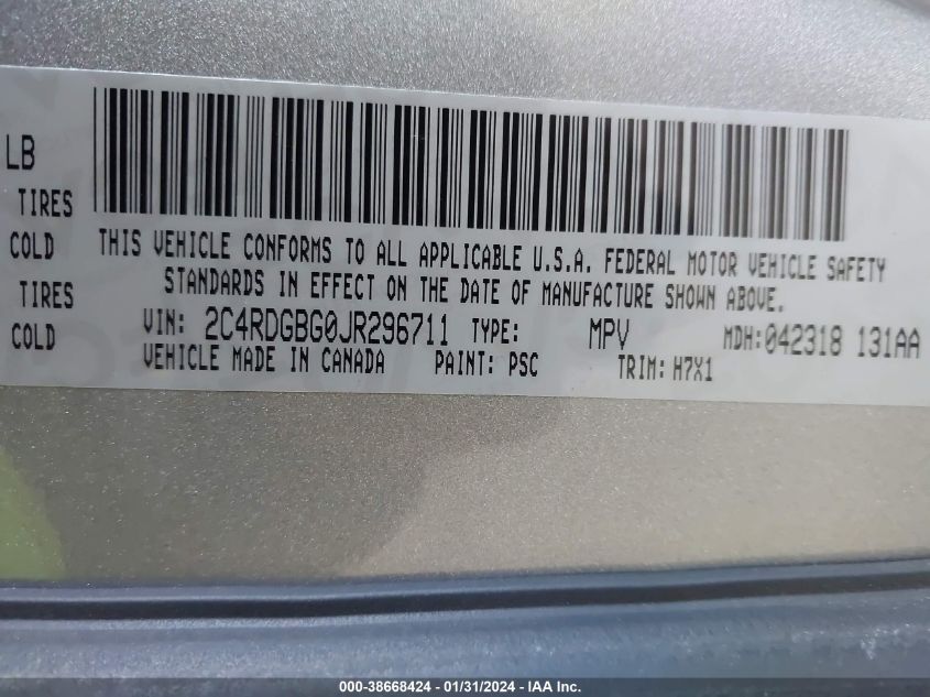 2018 DODGE GRAND CARAVAN SE - 2C4RDGBG0JR296711