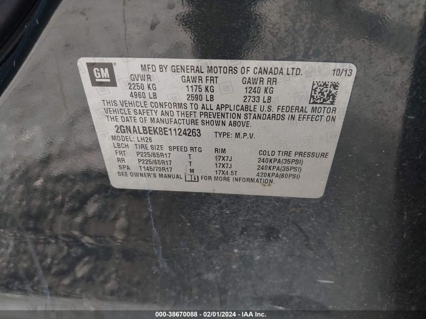 2014 CHEVROLET EQUINOX 1LT - 2GNALBEK8E1124263