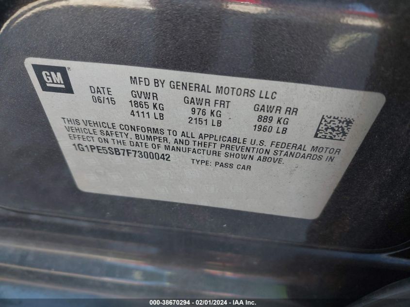 2015 CHEVROLET CRUZE 2LT AUTO - 1G1PE5SB7F7300042