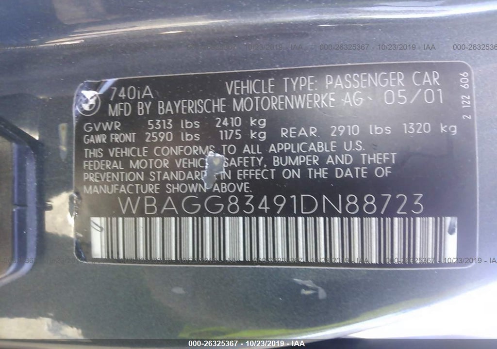 2001 Bmw 740 I Automatic vin: WBAGG83491DN88723