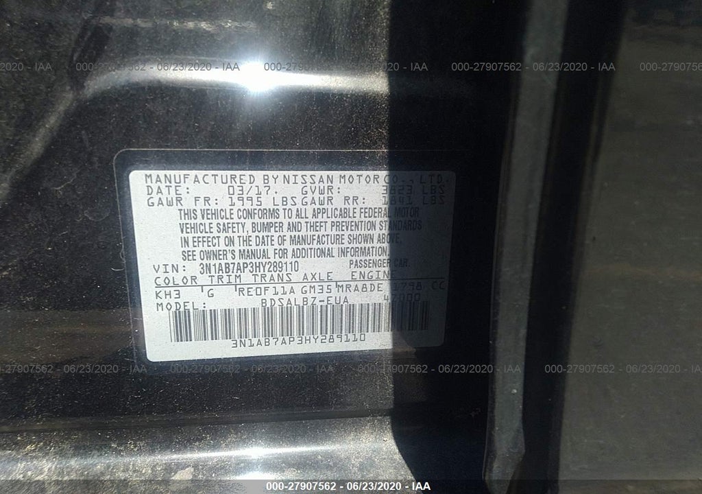 2017 Nissan Sentra S vin: 3N1AB7AP3HY289110