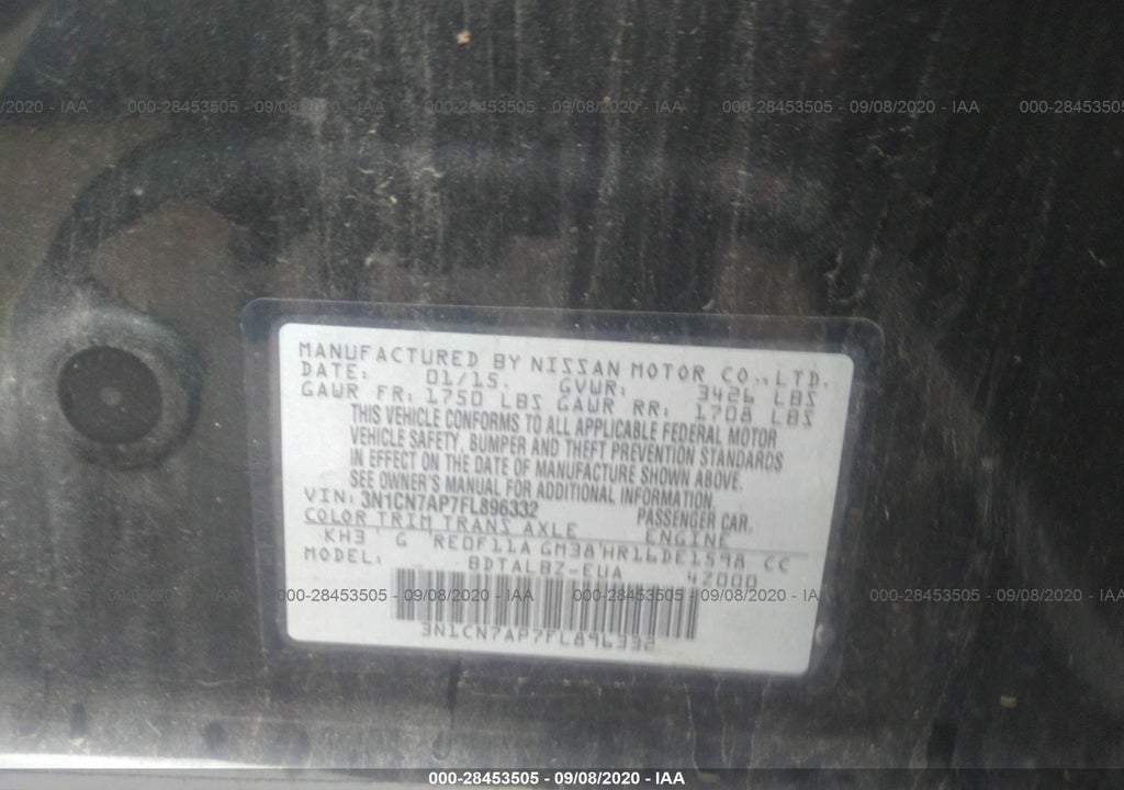 2015 Nissan Versa Sv vin: 3N1CN7AP7FL896332