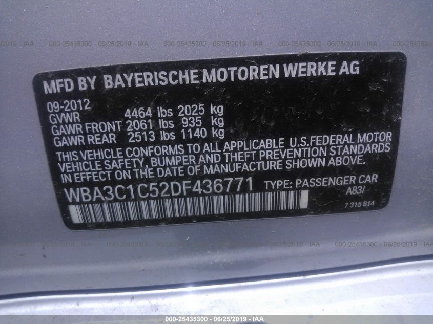 2013 BMW 3 SERIES 328I WBA3C1C52DF436771