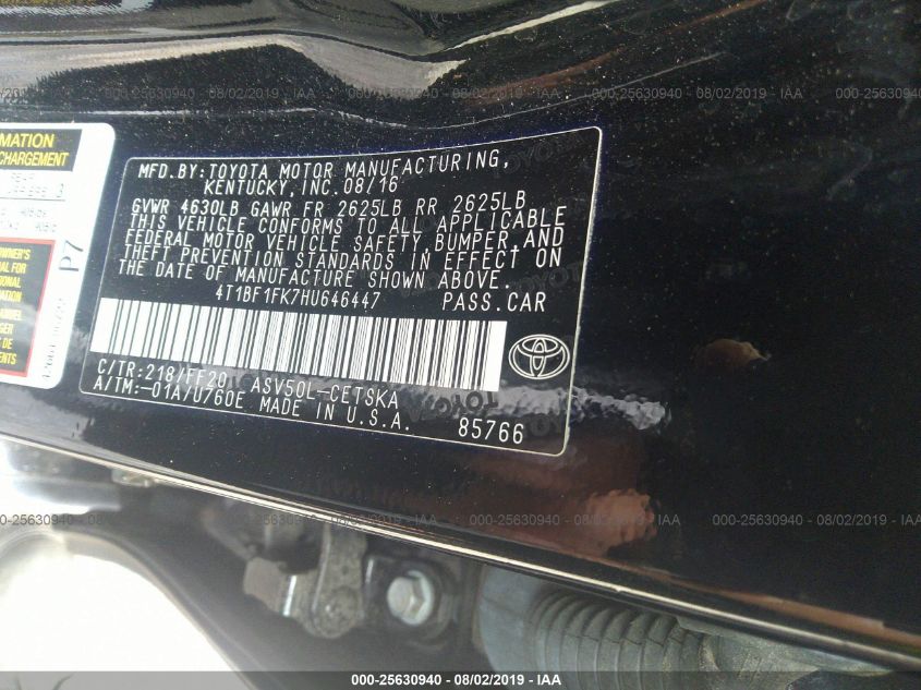2017 TOYOTA CAMRY XLE/SE/LE/XSE 4T1BF1FK7HU646447