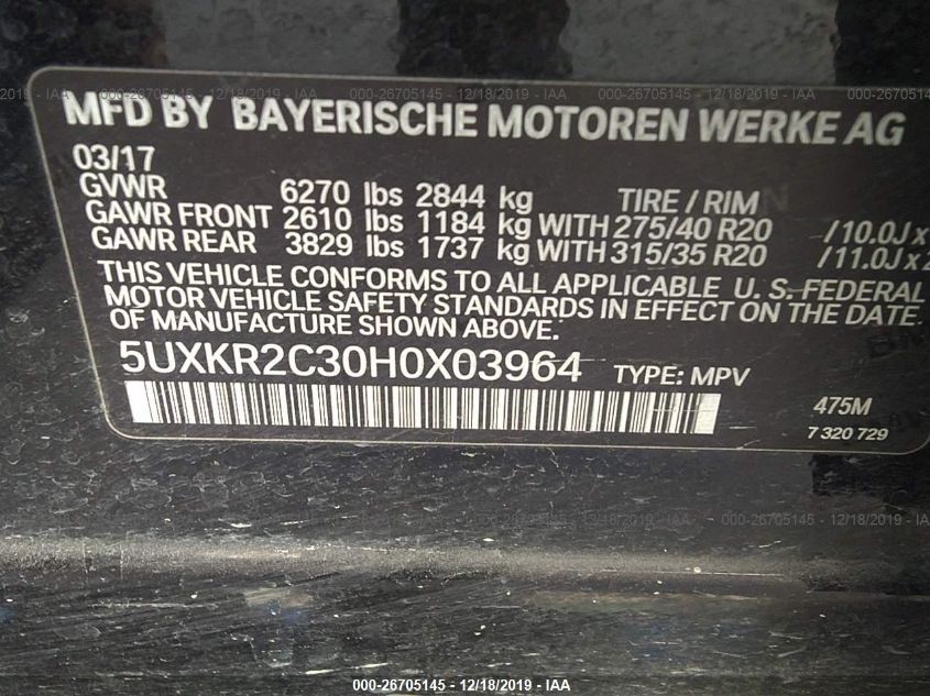 2017 BMW X5 SDRIVE35I 5UXKR2C30H0X03964