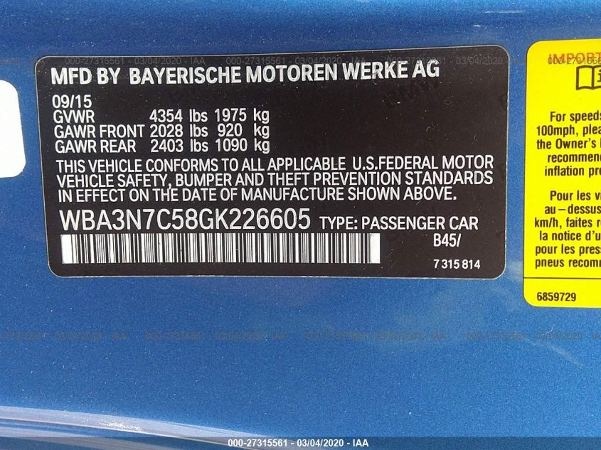 2016 BMW 428I WBA3N7C58GK226605