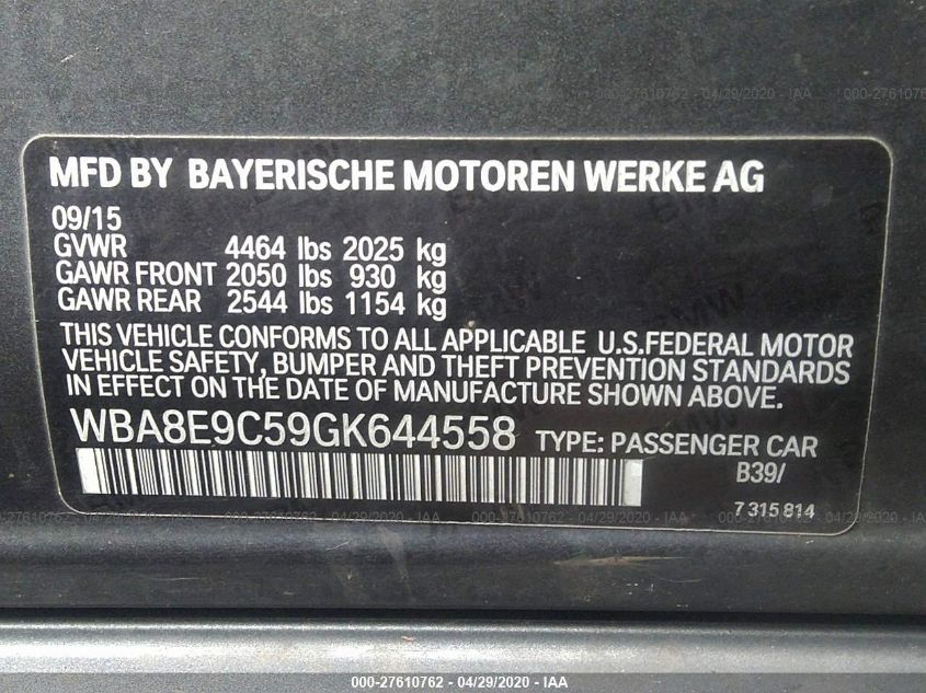 2016 BMW 3 SERIES 328I WBA8E9C59GK644558