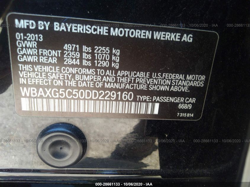 2013 BMW 5 SERIES 528I WBAXG5C50DD229160