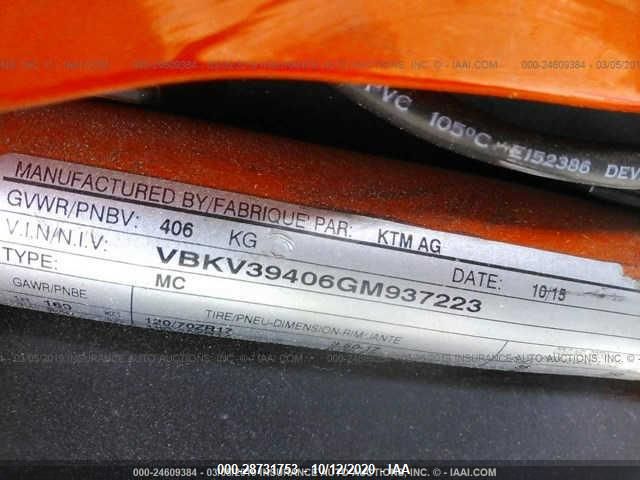 2016 KTM 1290 SUPER DUKE R VBKV39406GM937223