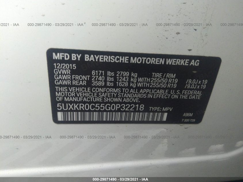 2016 BMW X5 XDRIVE35I 5UXKR0C55G0P32218