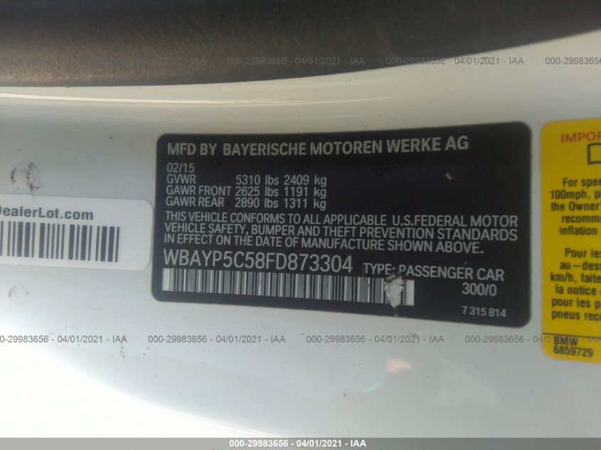 2015 BMW 6 SERIES 640I XDRIVE WBAYP5C58FD873304