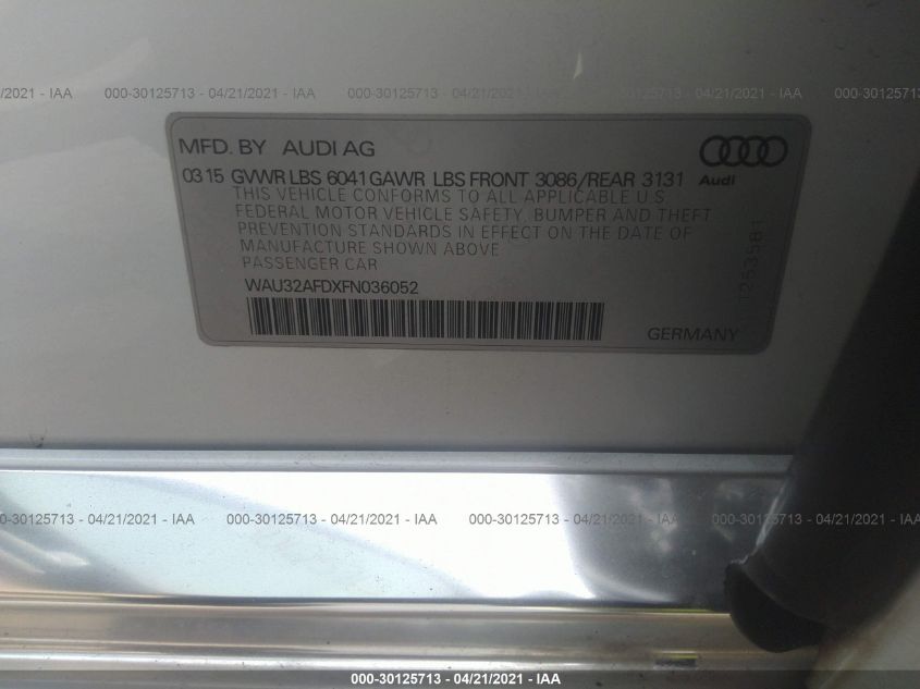2015 AUDI A8 L 4.0T WAU32AFDXFN036052