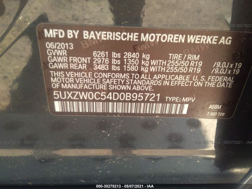 2013 BMW X5 XDRIVE35D 5UXZW0C54D0B95721