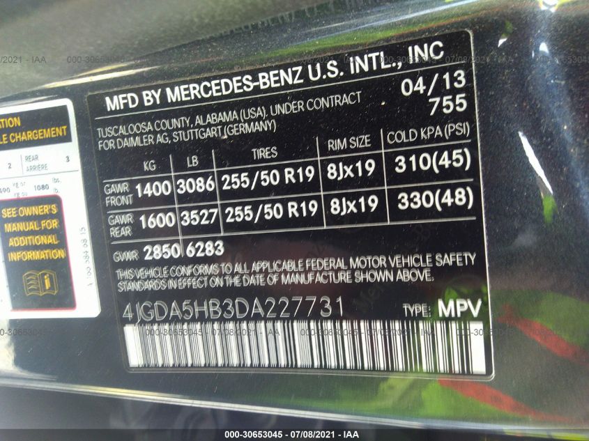 2013 MERCEDES-BENZ M-CLASS ML 350 4JGDA5HB3DA227731