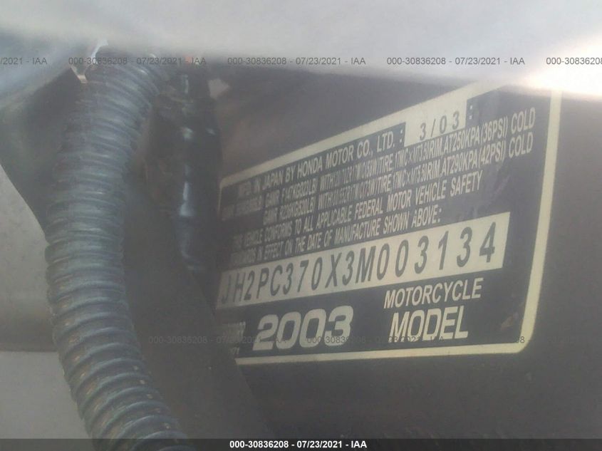 2003 HONDA CBR600 RR JH2PC370X3M003134