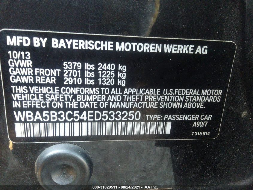 2014 BMW 5 SERIES 535I XDRIVE WBA5B3C54ED533250