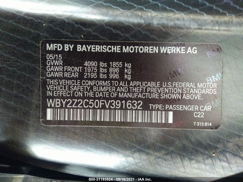2015 BMW I8 WBY2Z2C50FV391632