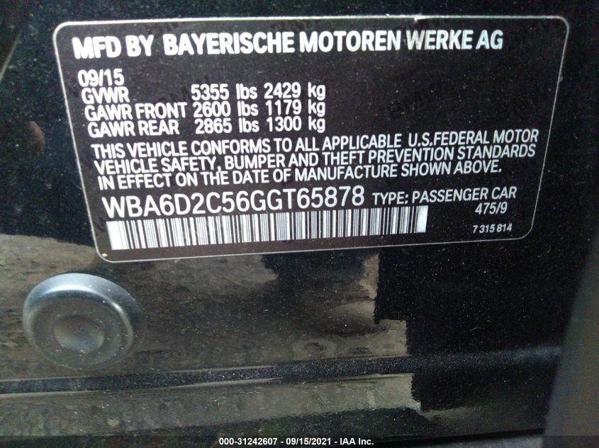 2016 BMW 6 SERIES 640I XDRIVE WBA6D2C56GGT65878