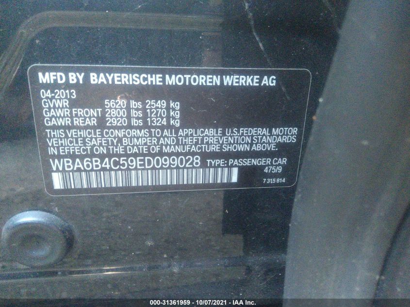 2014 BMW 6 SERIES 650I XDRIVE WBA6B4C59ED099028