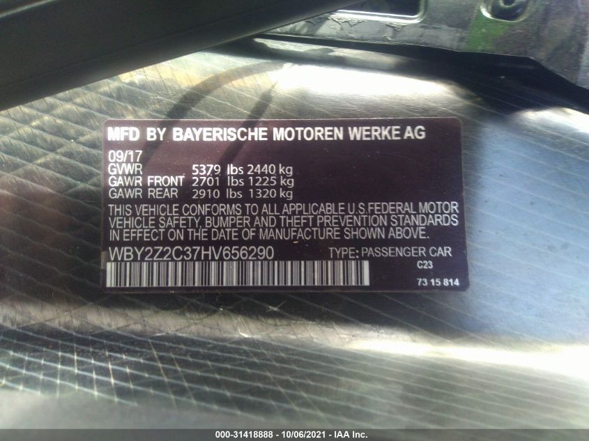 2017 BMW I8 WBY2Z2C37HV656290