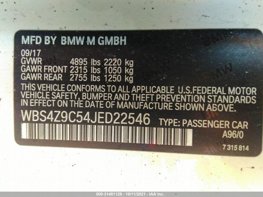 2018 BMW M4 WBS4Z9C54JED22546