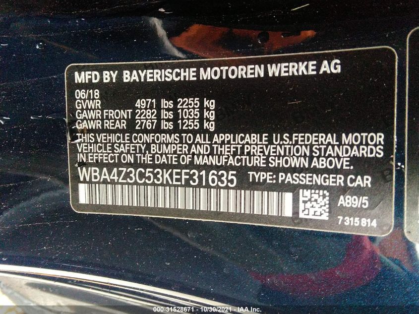 2019 BMW 4 SERIES 430I XDRIVE WBA4Z3C53KEF31635